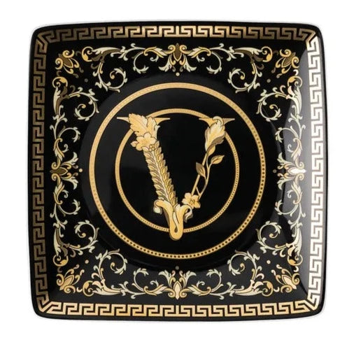 Versace Virtus Gala Black Canape Dish 4 3/4 in Square