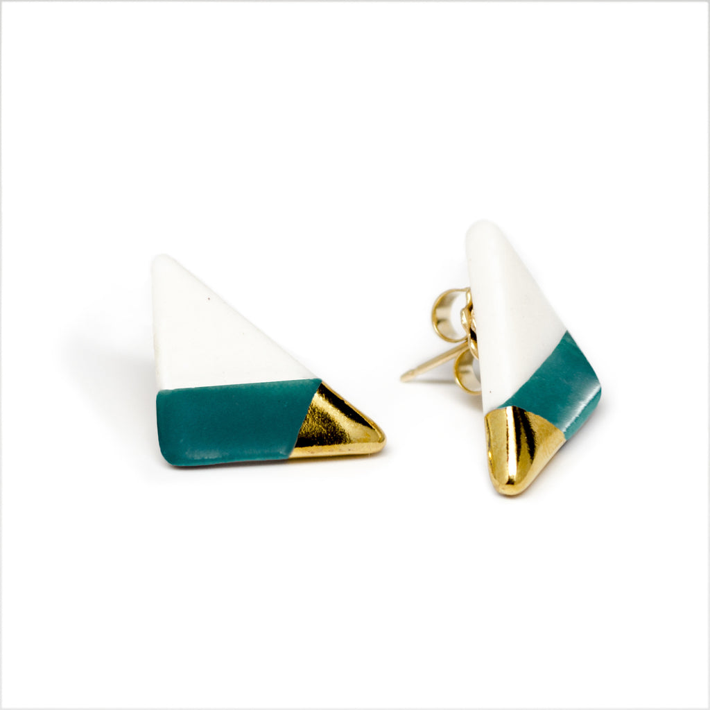 Ash Vertical Triangle Studs in Teal
