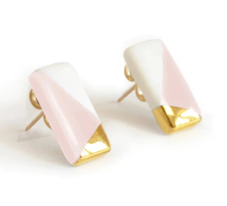 Ash Petite Pink Rectangle Studs