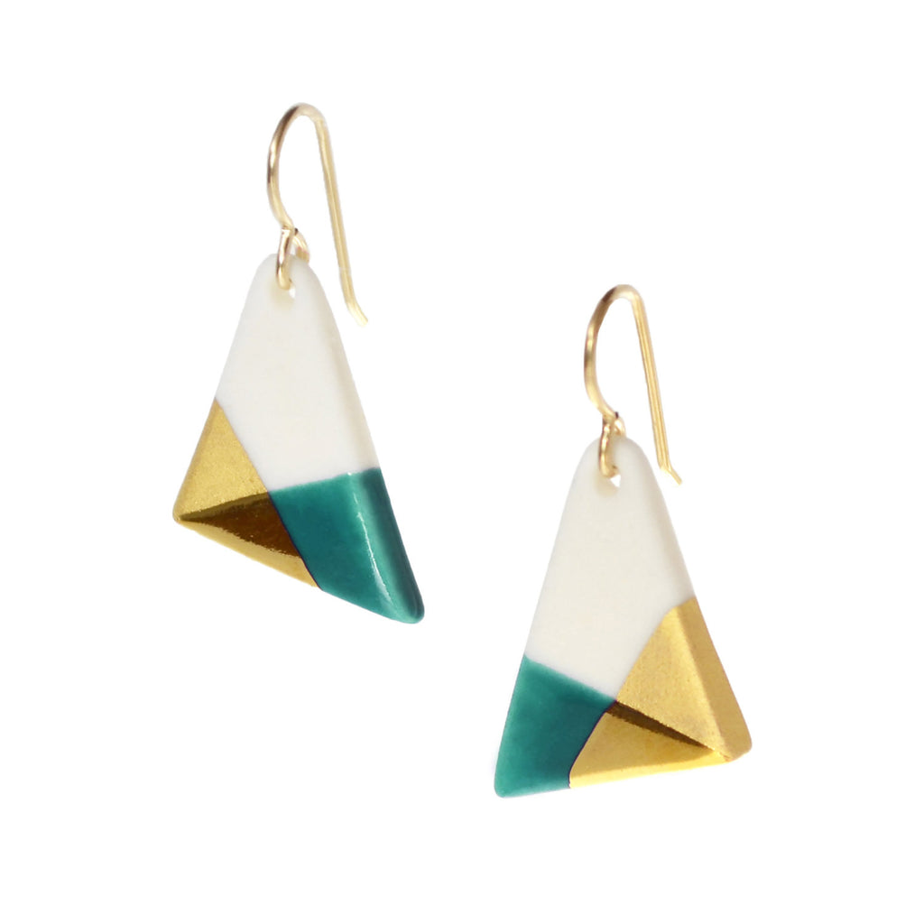 Ash Triangle Dangle Earrings in Teal