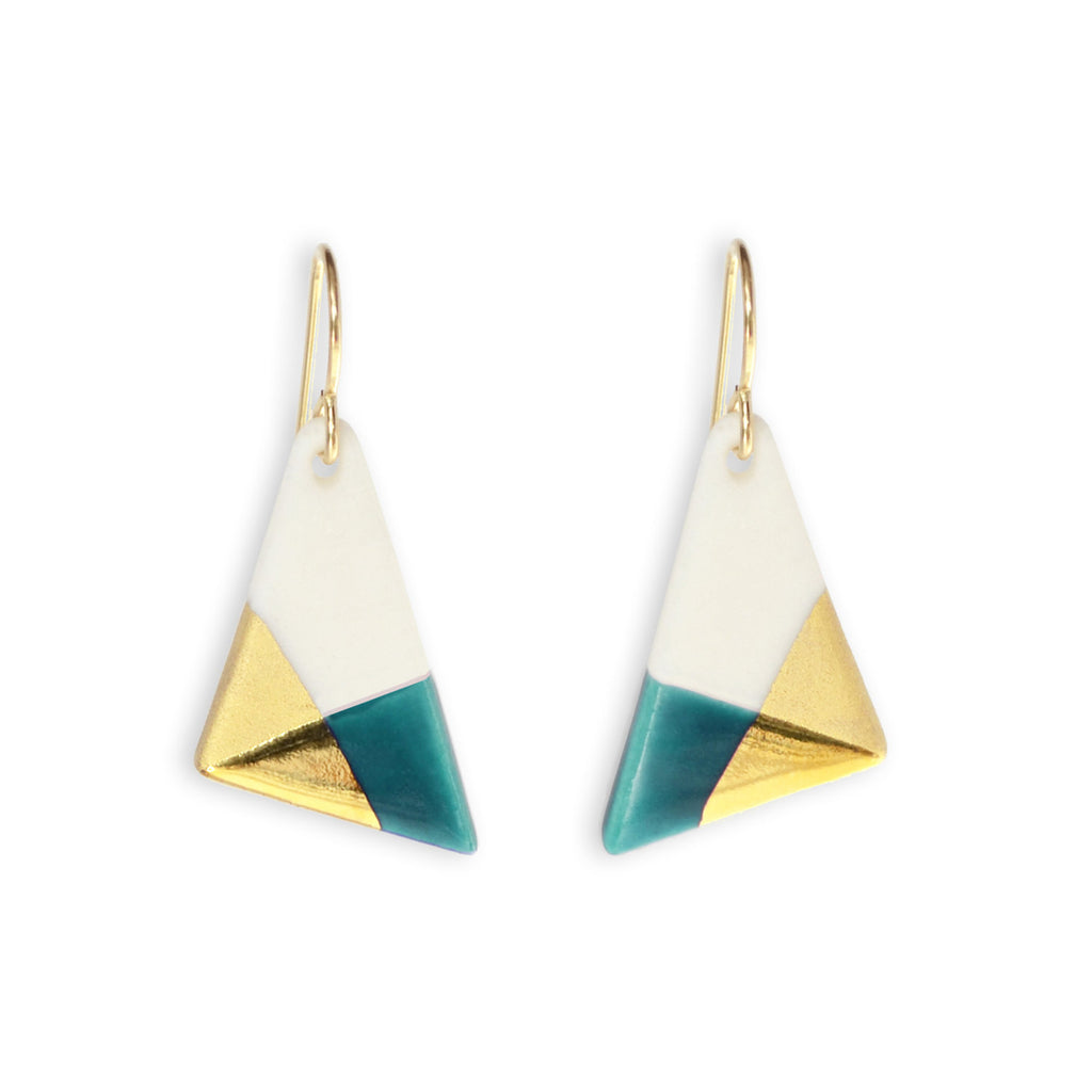 Ash Triangle Dangle Earrings in Teal