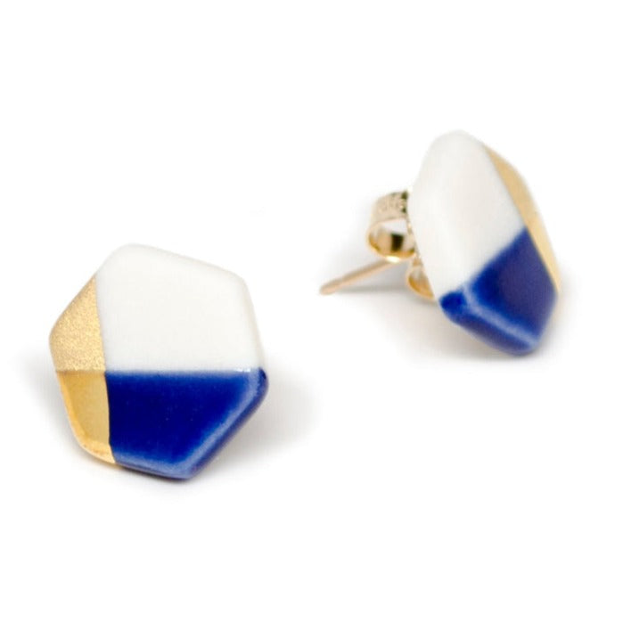 Ash Modern Hexagon Studs in Blue