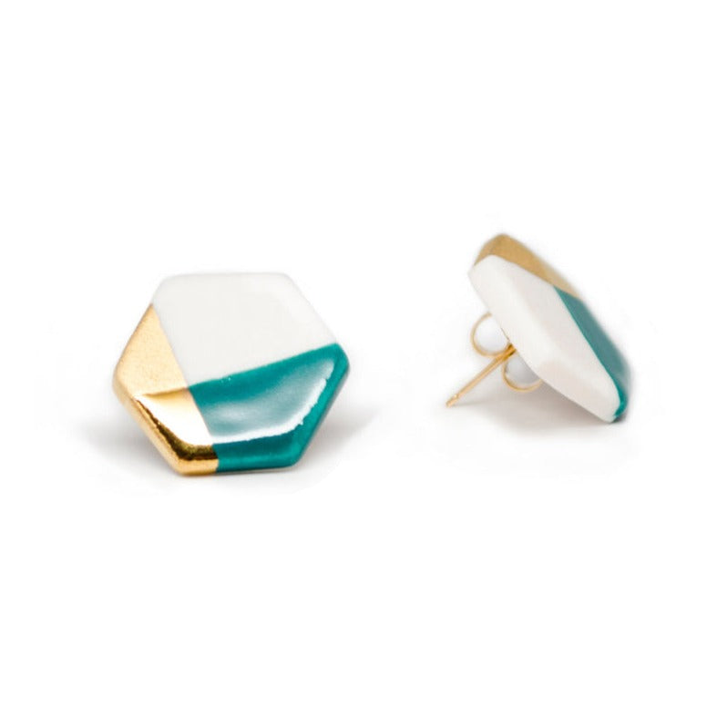 Ash Petite Hexagon Studs in Teal