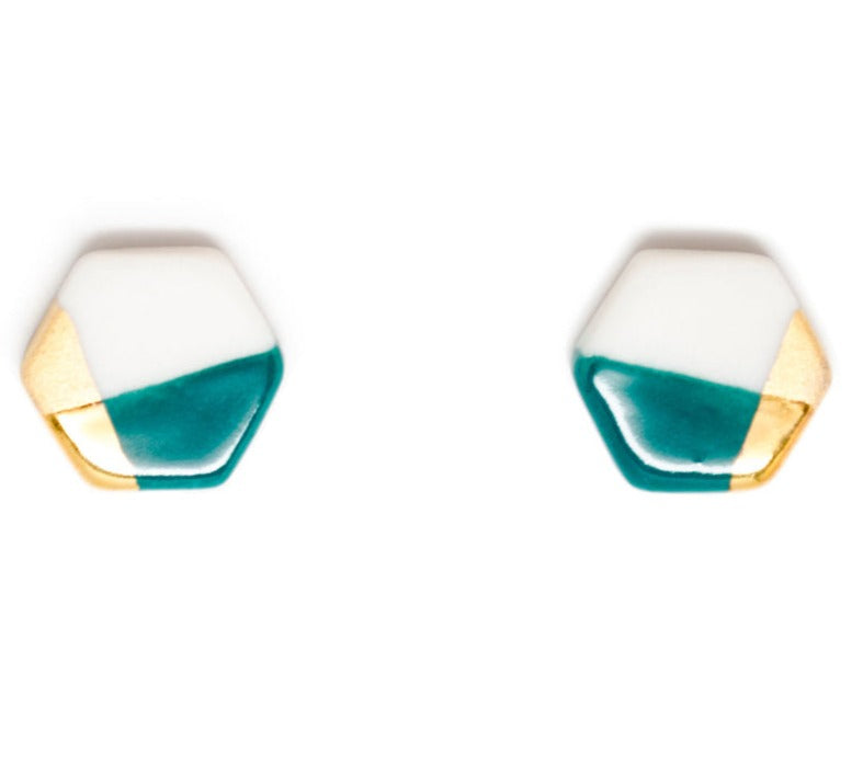 Ash Petite Hexagon Studs in Teal